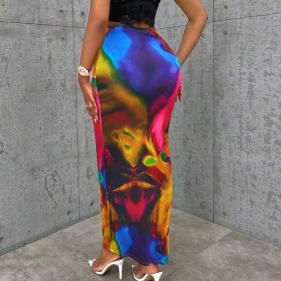 Abstract colorful midi skirt sz Xl - Picture 5 of 6